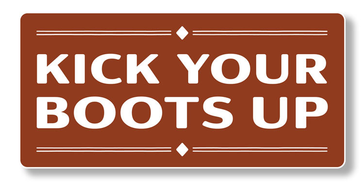 Logo of the 'Kick Your Boots Up' podcast. 